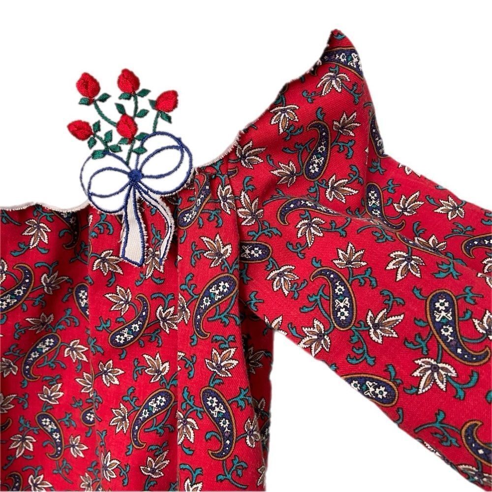 Vintage Little Bitty Red Paisley Baby Dress with White Collar in Size 24M - Picture 5 of 7